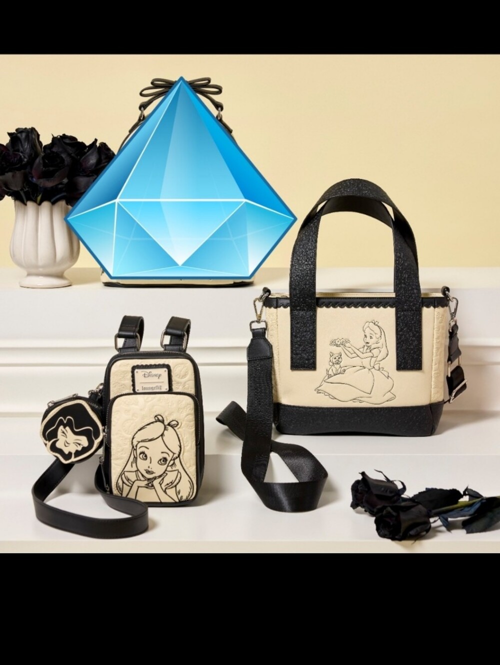 2pc Loungefly Disney Alice in Wonderland Mini Tote Crossbody Bag/ Cell/Coin Bag - Picture 1 of 7